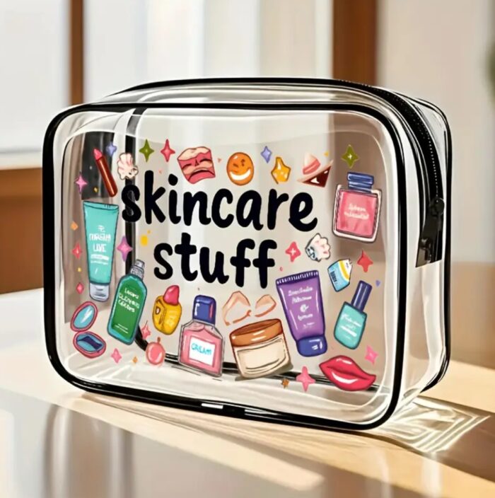 Transparent makeup bag with zipper closure
