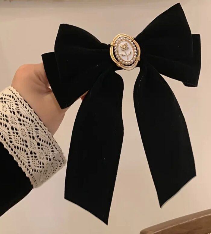 1 piece Vintage hair bow spring clip black