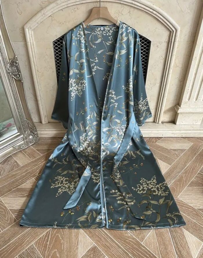 Elegant floral print silk robe